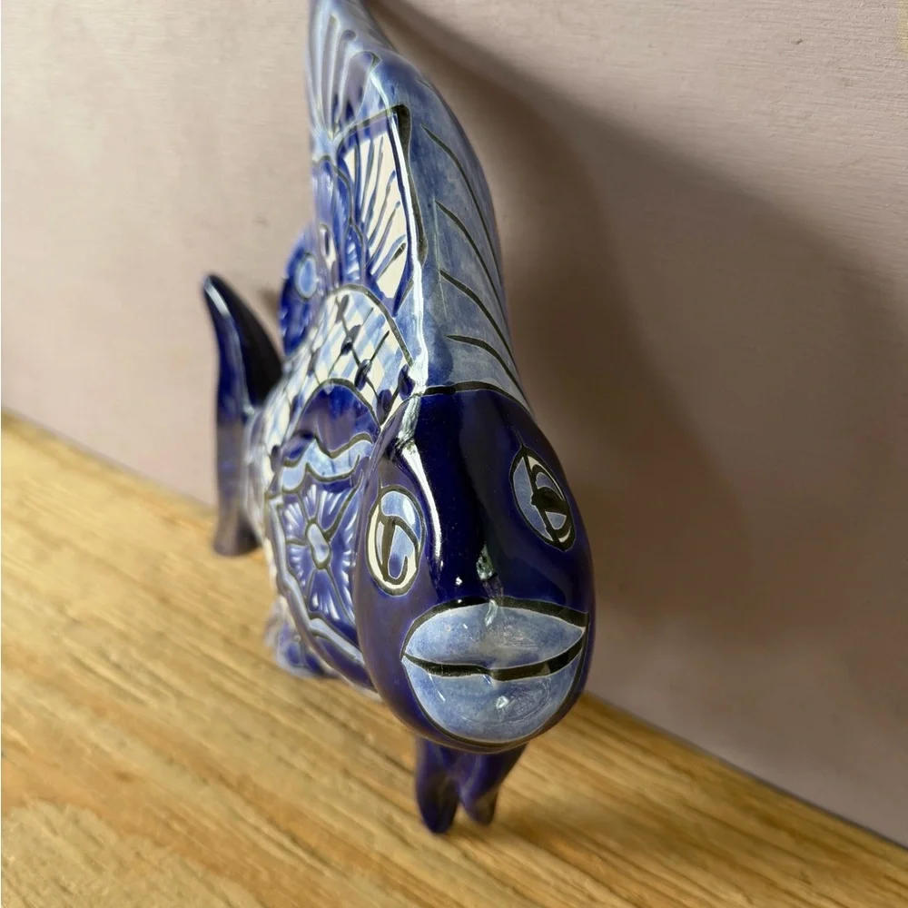 Blue Talavera Fish Wall Accent - Decorative Fish Sculpture